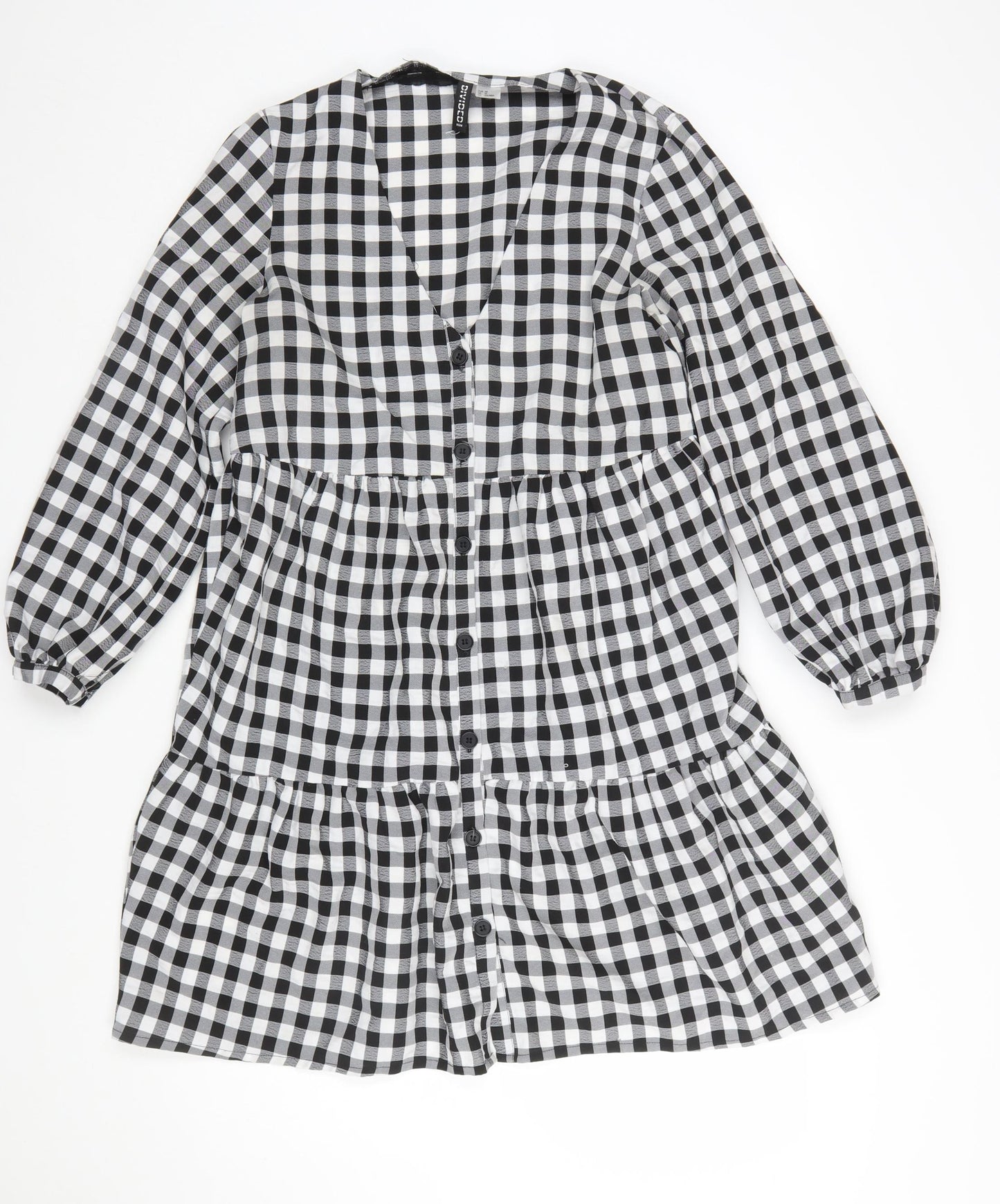 H&M Women’s Black Check Long Sleeve V-Neck Shirt Dress Size 10
