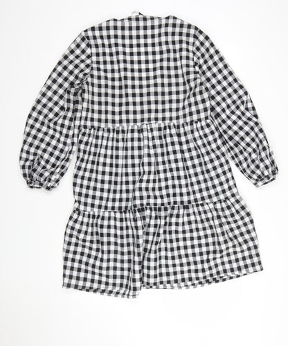 H&M Women’s Black Check Long Sleeve V-Neck Shirt Dress Size 10