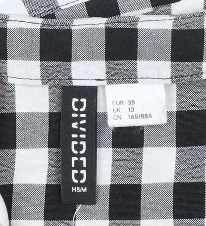 H&M Women’s Black Check Long Sleeve V-Neck Shirt Dress Size 10