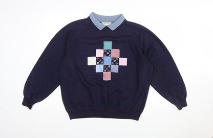 Violet Valley Women's Navy Patchwork Collared Pullover Sweatshirt M