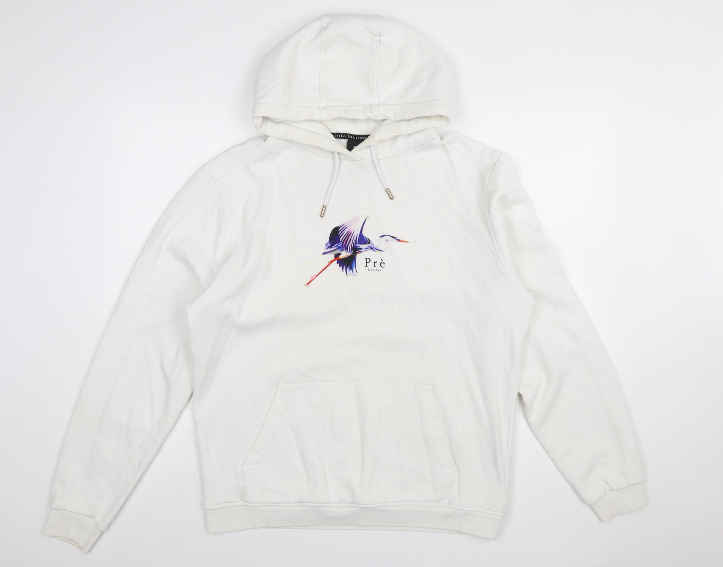 Prè London Men's White Pullover Hoodie Large Logo Graphic