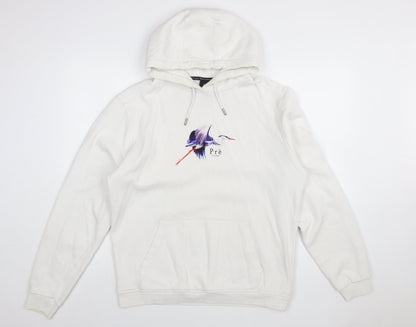 Prè London Men's White Pullover Hoodie Large Logo Graphic