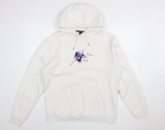 Prè London Men's White Pullover Hoodie Large Logo Graphic