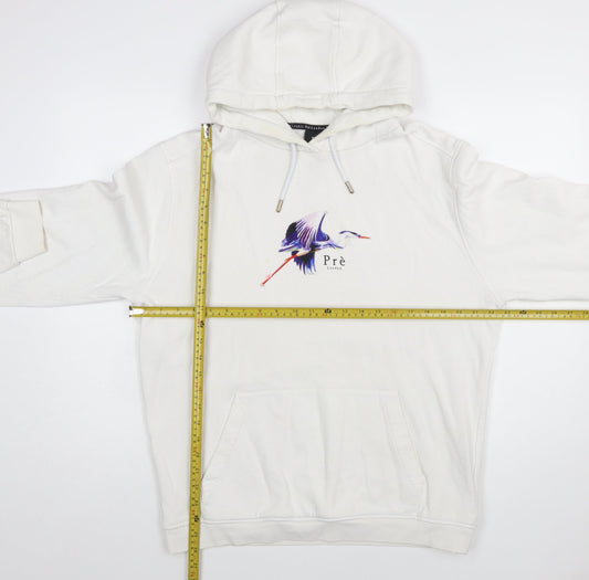 Prè London Men's White Pullover Hoodie Large Logo Graphic