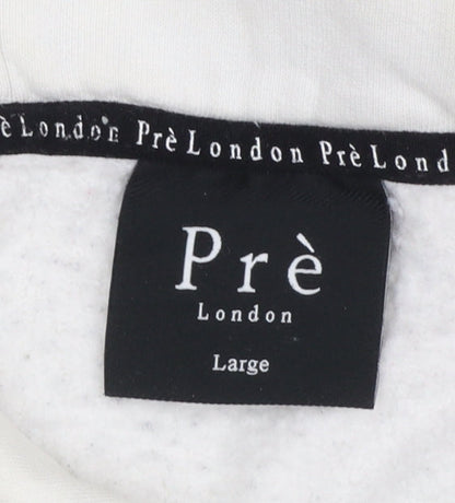 Prè London Men's White Pullover Hoodie Large Logo Graphic
