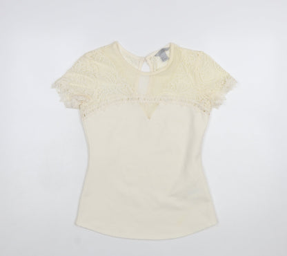 H&M Women’s Ivory Lace Short Sleeve Blouse Size S