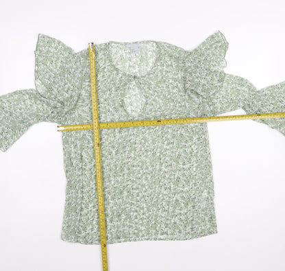 H&M Women’s Green Floral Ruffle Long Sleeve Blouse Size 10