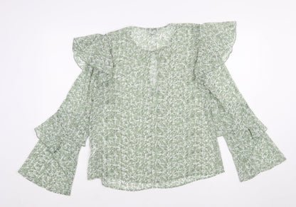 H&M Women’s Green Floral Ruffle Long Sleeve Blouse Size 10