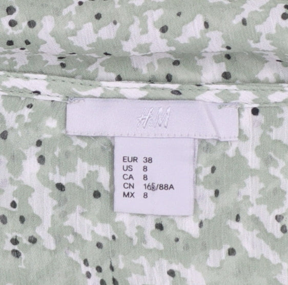 H&M Women’s Green Floral Ruffle Long Sleeve Blouse Size 10