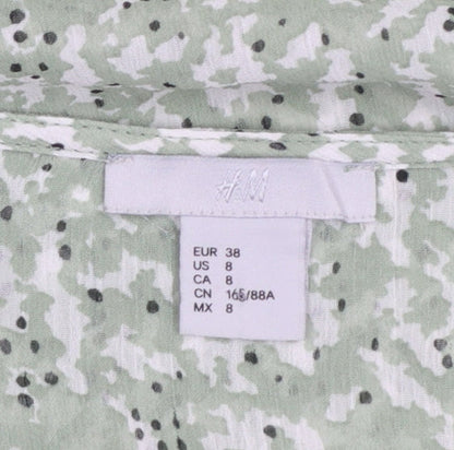 H&M Women’s Green Floral Ruffle Long Sleeve Blouse Size 10