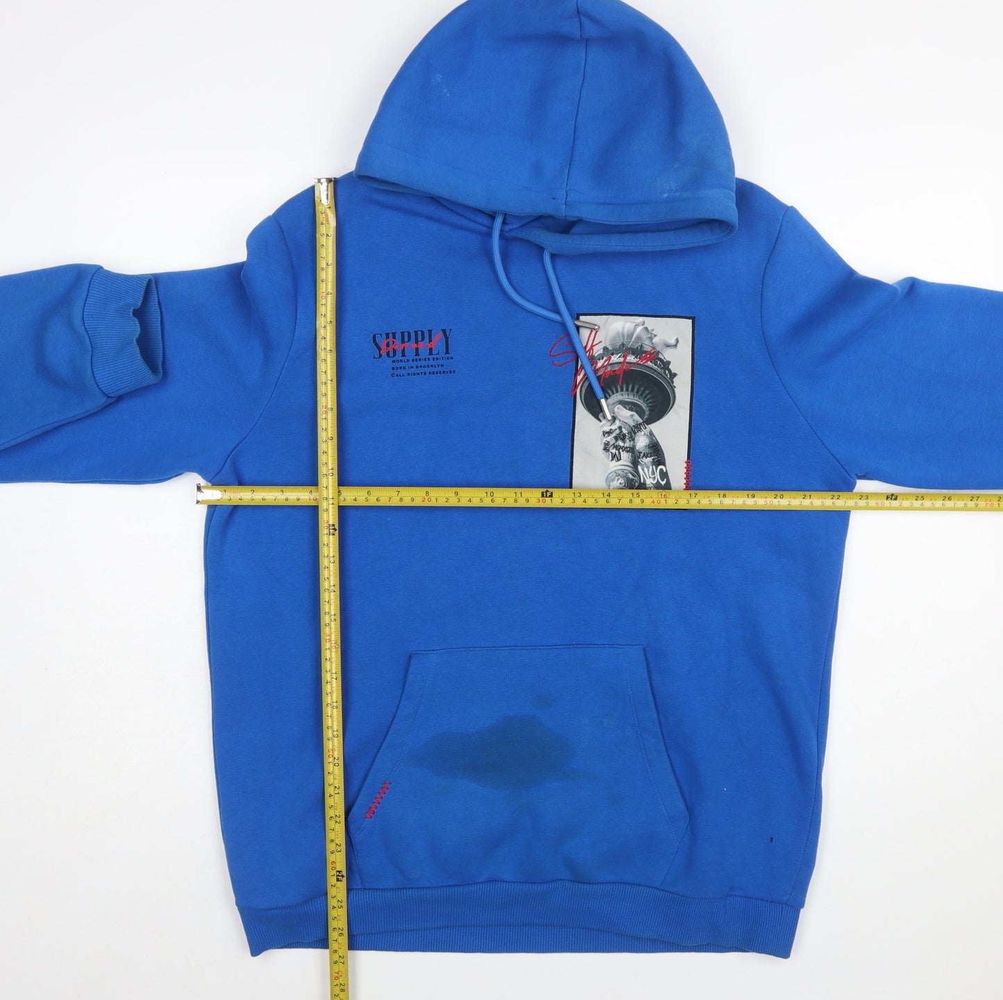 Supply & Demand Men's Blue Pullover Hoodie L Graphic Print NYC Style