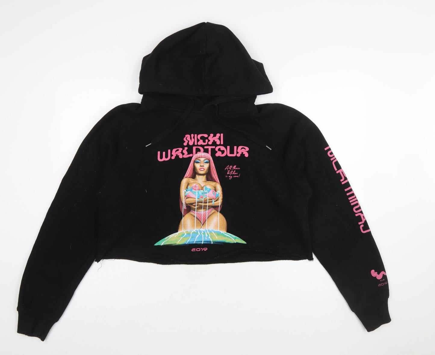 Nicki WRLD Tour Women's Black Pullover Cropped Hoodie XL Graphic Print