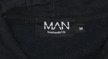 BoohooMAN Men's Black Pullover Hoodie M Graphic Print Fleece
