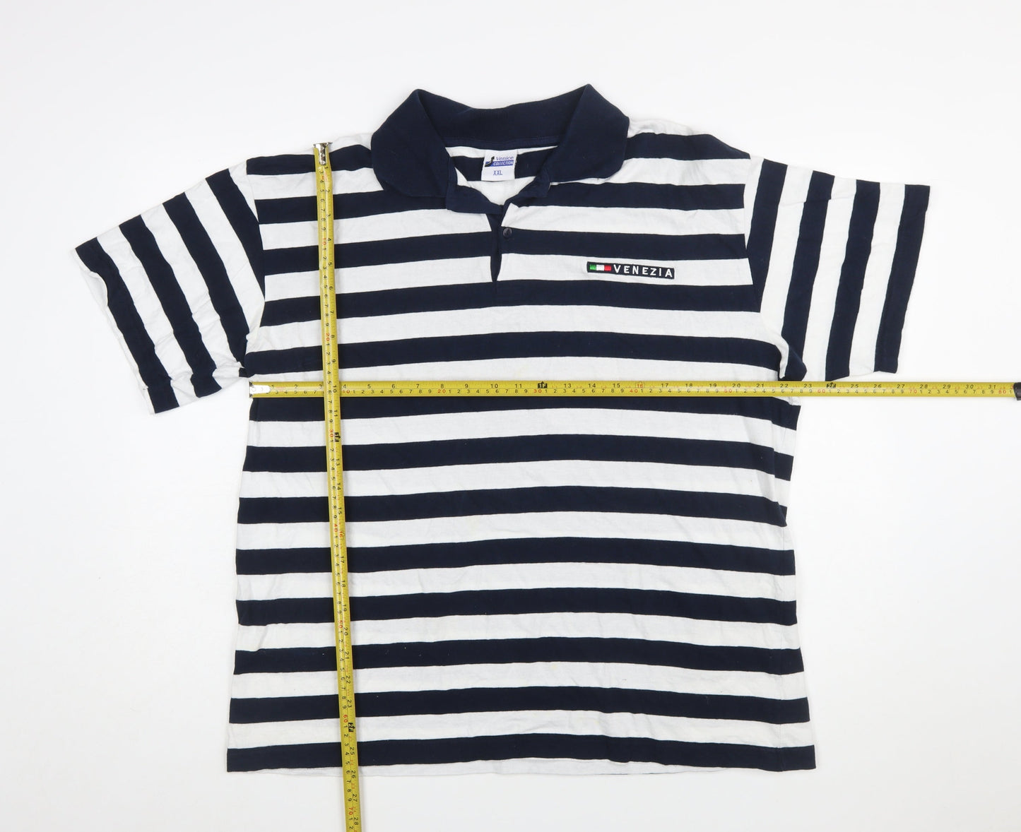 Venice Collection Men's Blue Striped 2XL Cotton Polo Shirt