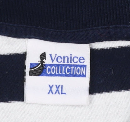 Venice Collection Men's Blue Striped 2XL Cotton Polo Shirt