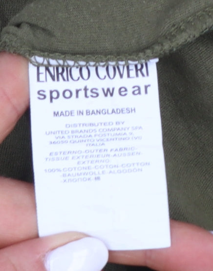 Enrico Coveri Men's Green 2XL Embroidered Sportswear Cotton T-Shirt