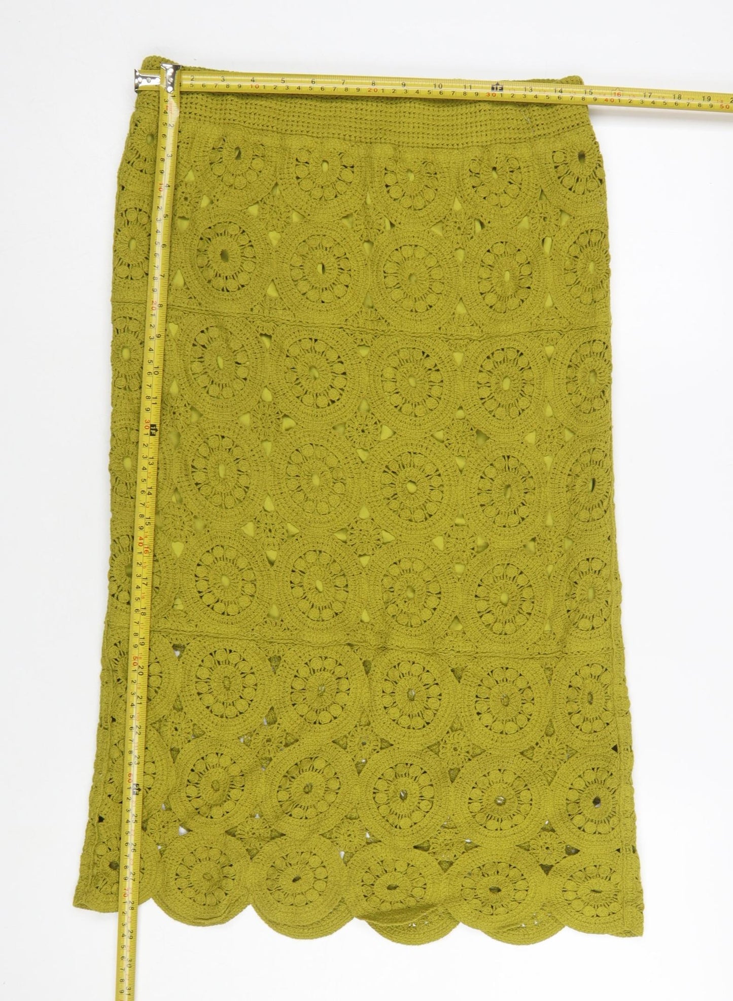 Next Women Green Crochet Cotton Midi Pencil Skirt Size M