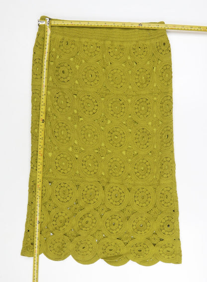 Next Women Green Crochet Cotton Midi Pencil Skirt Size M