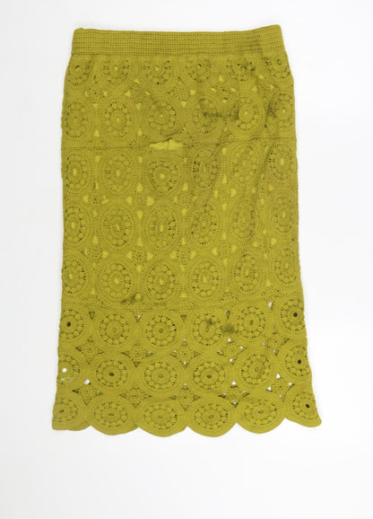 Next Women Green Crochet Cotton Midi Pencil Skirt Size M