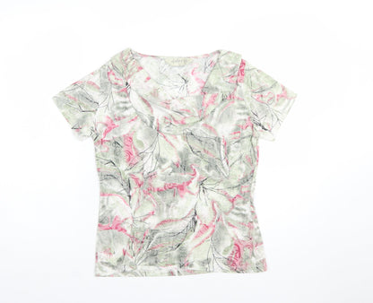 Gallery Womens Pink Floral Short Sleeve Cotton Blend T-Shirt Size S