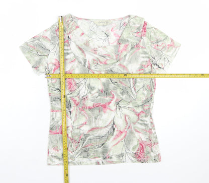 Gallery Womens Pink Floral Short Sleeve Cotton Blend T-Shirt Size S