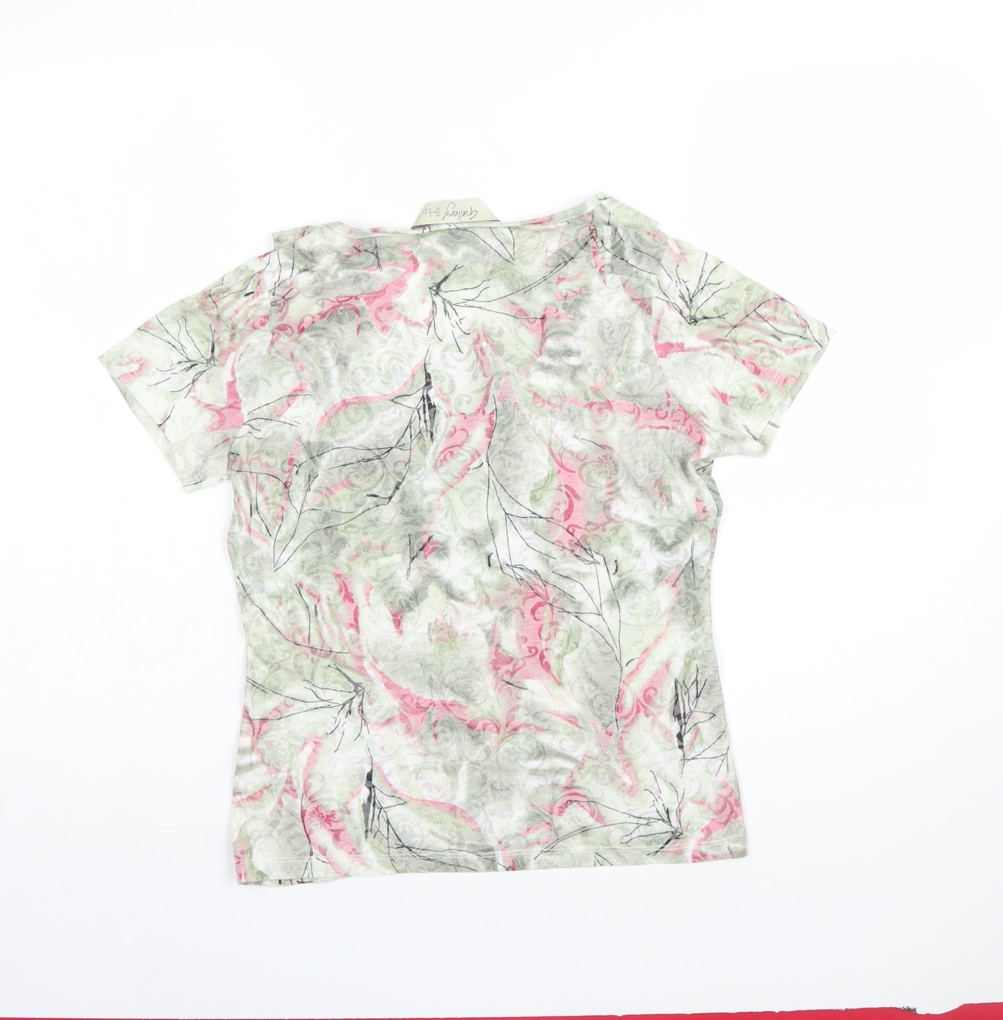 Gallery Womens Pink Floral Short Sleeve Cotton Blend T-Shirt Size S