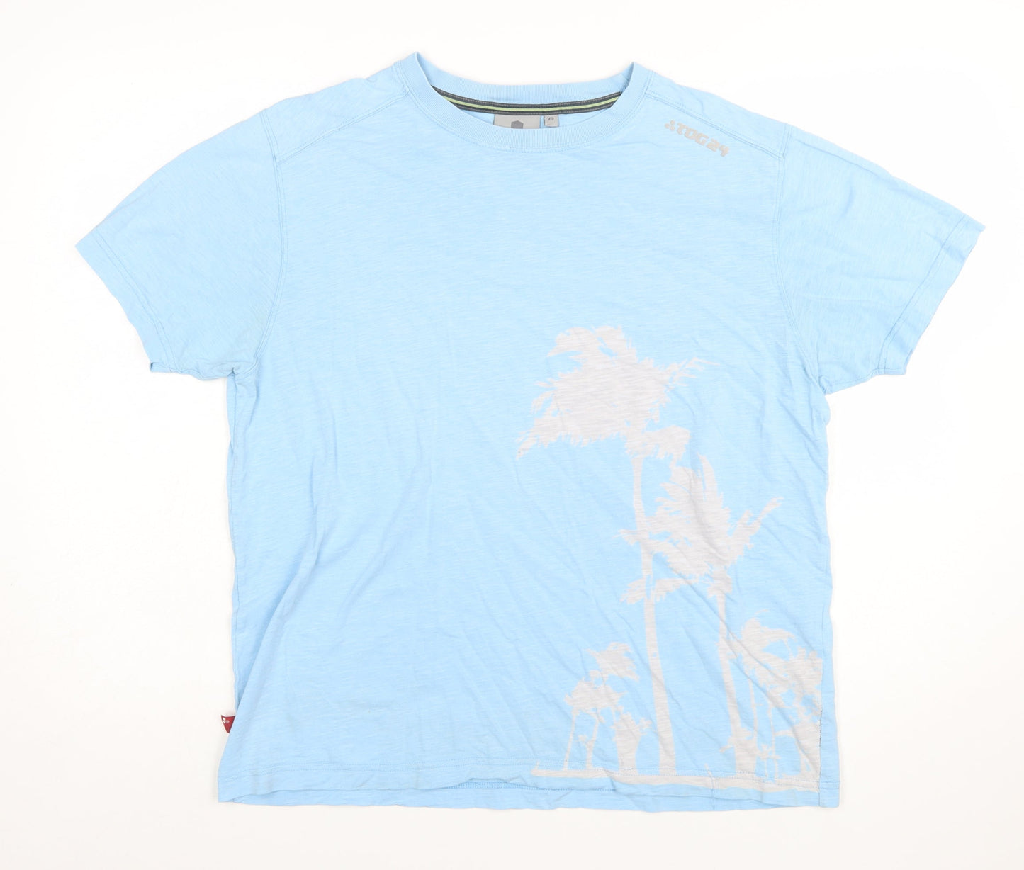 TOG24 Men's Blue Cotton Beach Graphic Crew Neck T-Shirt Medium