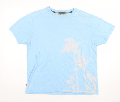 TOG24 Men's Blue Cotton Beach Graphic Crew Neck T-Shirt Medium
