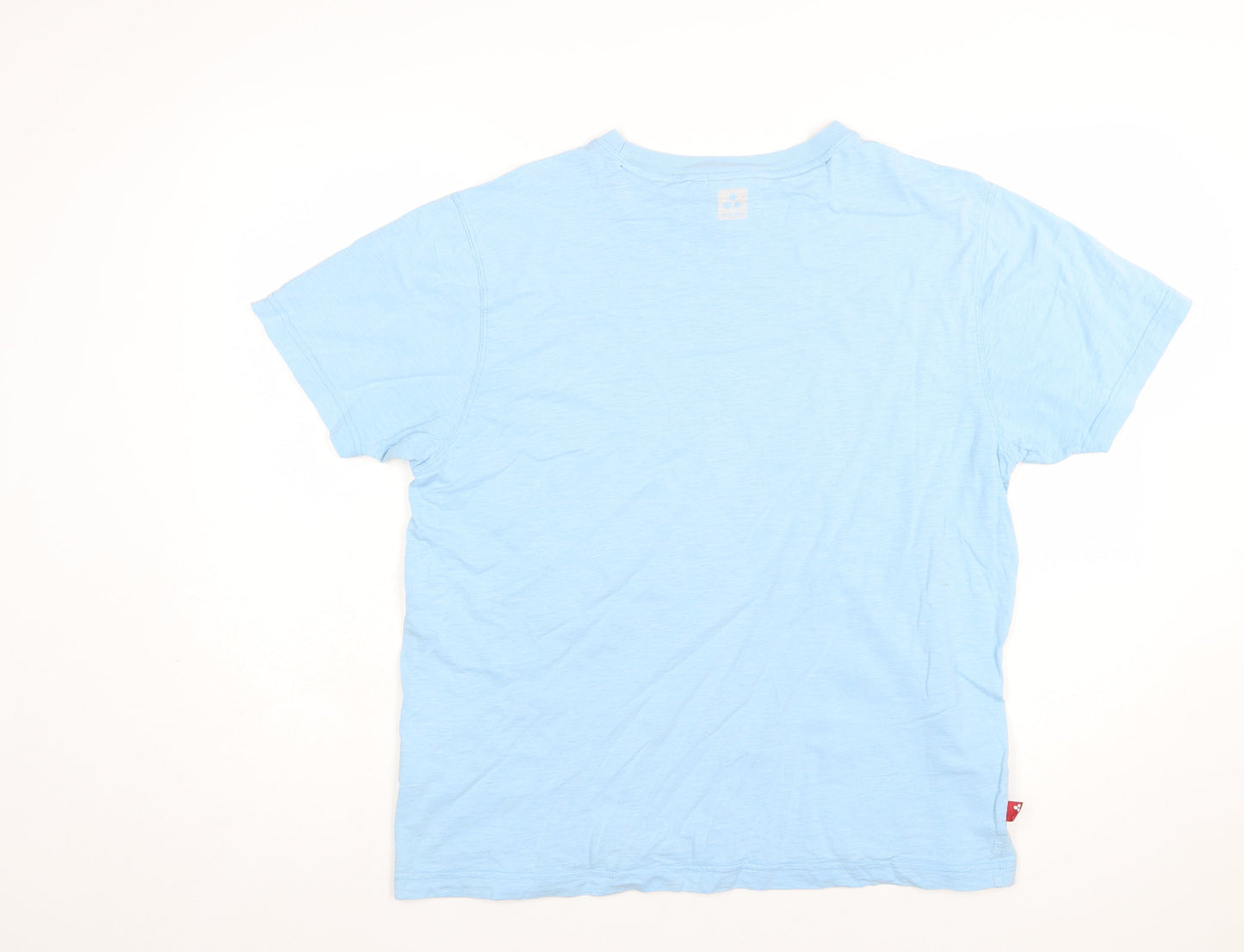 TOG24 Men's Blue Cotton Beach Graphic Crew Neck T-Shirt Medium