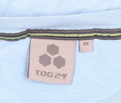 TOG24 Men's Blue Cotton Beach Graphic Crew Neck T-Shirt Medium