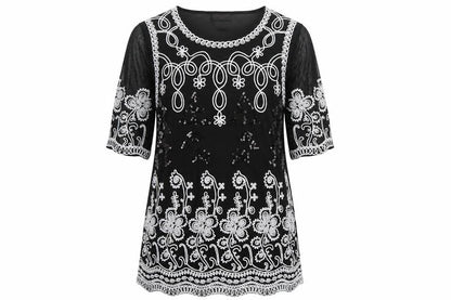 Anna Rose Women Black Floral Sequin Shift Dress M