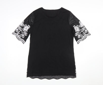 Anna Rose Women Black Floral Sequin Shift Dress M