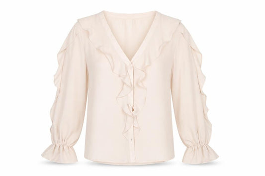 F&F Women Beige Ruffle V-Neck Chiffon Blouse UK 10