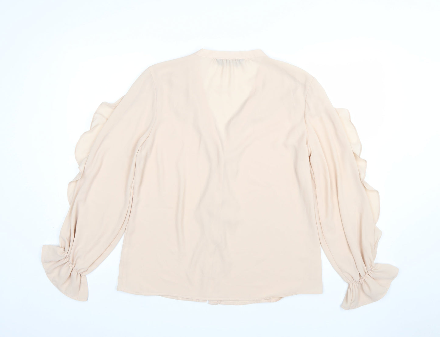 F&F Women Beige Ruffle V-Neck Chiffon Blouse UK 10