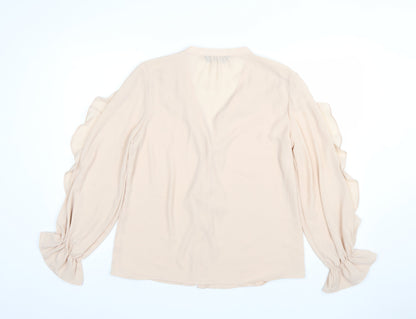 F&F Women Beige Ruffle V-Neck Chiffon Blouse UK 10