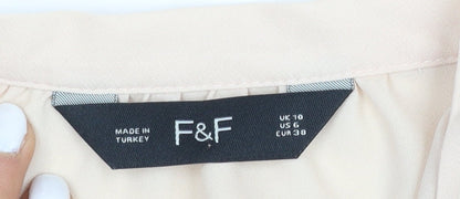 F&F Women Beige Ruffle V-Neck Chiffon Blouse UK 10