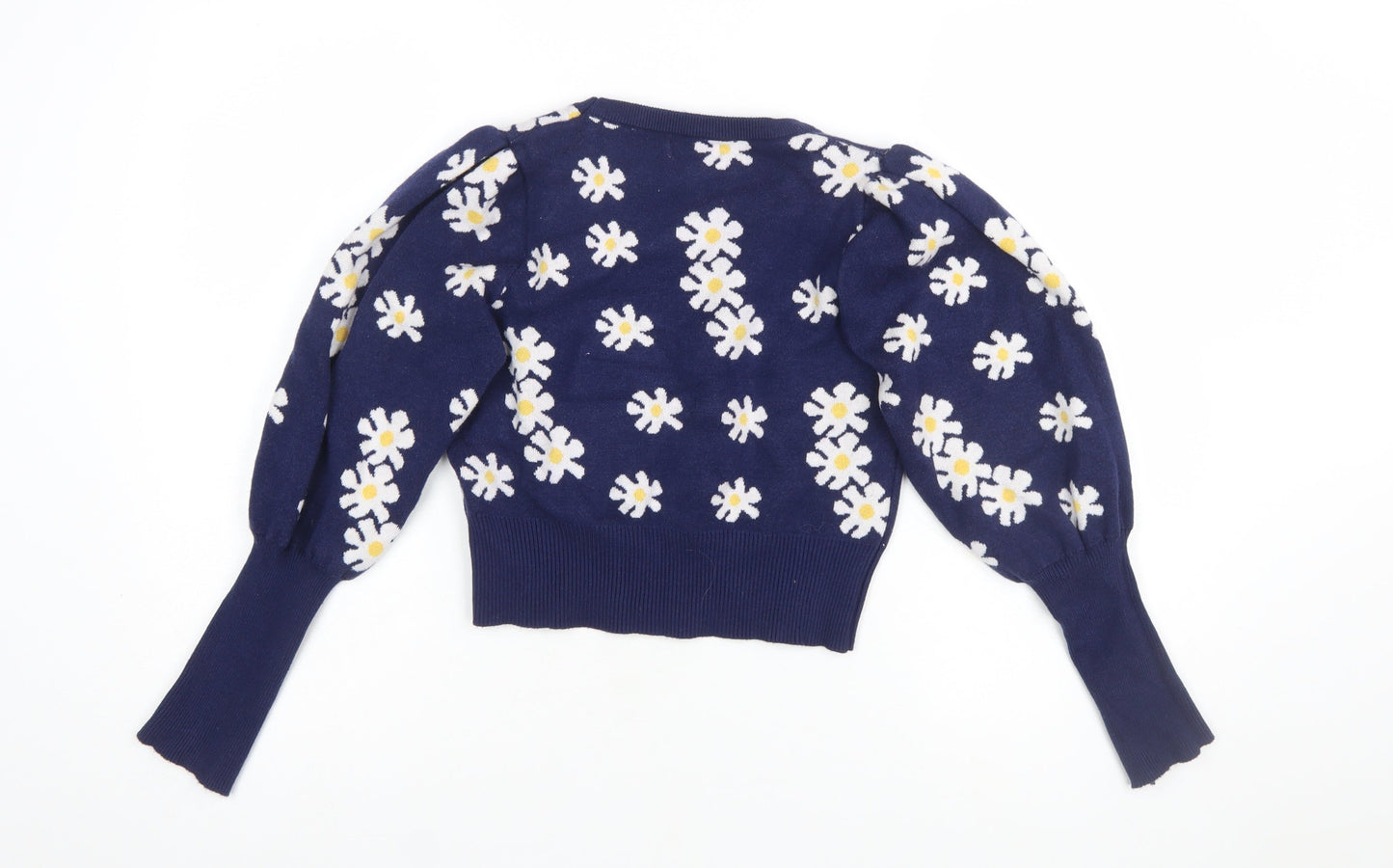 QED London Women's Blue Floral Puff Sleeve Knit Jumper M