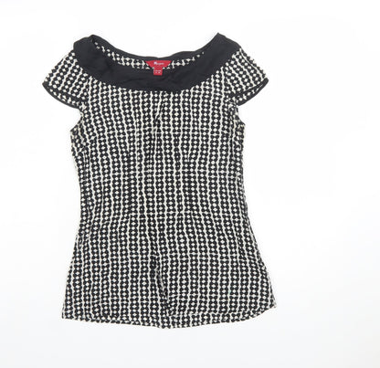 Monsoon Women's Black & White Patterned Blouse Size 8 Short Sleeve