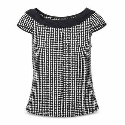 Monsoon Women's Black & White Patterned Blouse Size 8 Short Sleeve