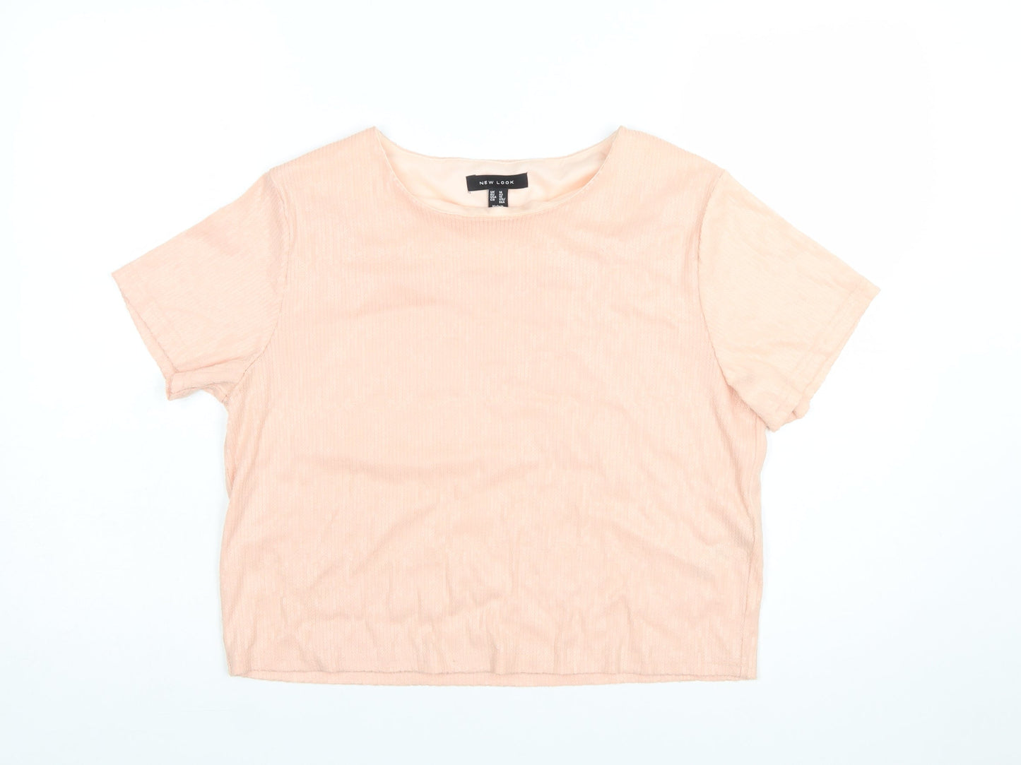 New Look Women Pink Cropped T-Shirt UK 14 Polyester Blend