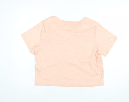 New Look Women Pink Cropped T-Shirt UK 14 Polyester Blend