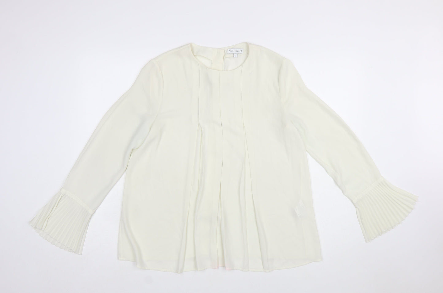 Warehouse Women Ivory Pleated Cuff Long Sleeve Tunic Blouse Size 10