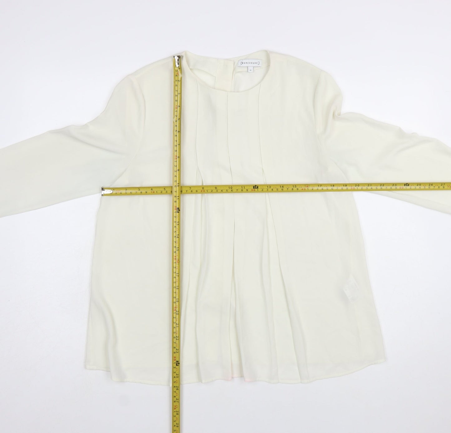 Warehouse Women Ivory Pleated Cuff Long Sleeve Tunic Blouse Size 10