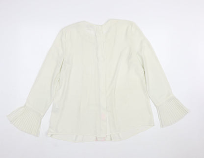 Warehouse Women Ivory Pleated Cuff Long Sleeve Tunic Blouse Size 10