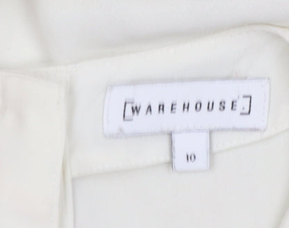 Warehouse Women Ivory Pleated Cuff Long Sleeve Tunic Blouse Size 10