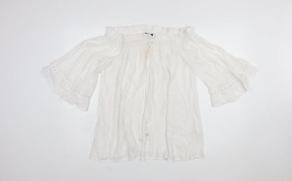 Blue Vanilla Women White Off Shoulder Cotton Peasant Blouse L