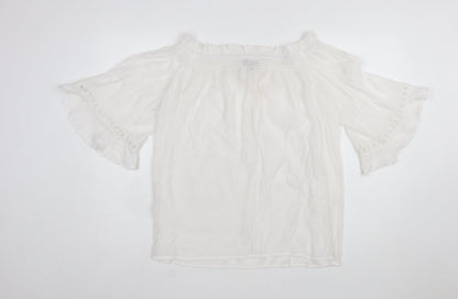 Blue Vanilla Women White Off Shoulder Cotton Peasant Blouse L