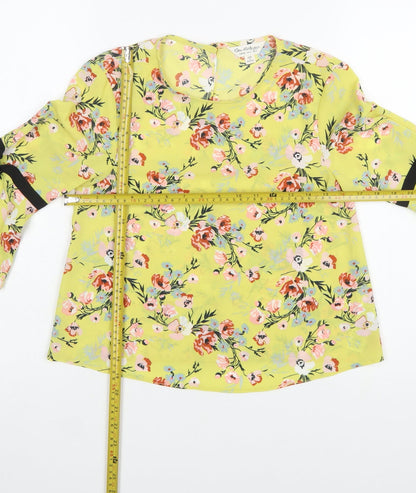 Miss Selfridge Women's Yellow Floral Bow Bell Sleeve Blouse Size 6