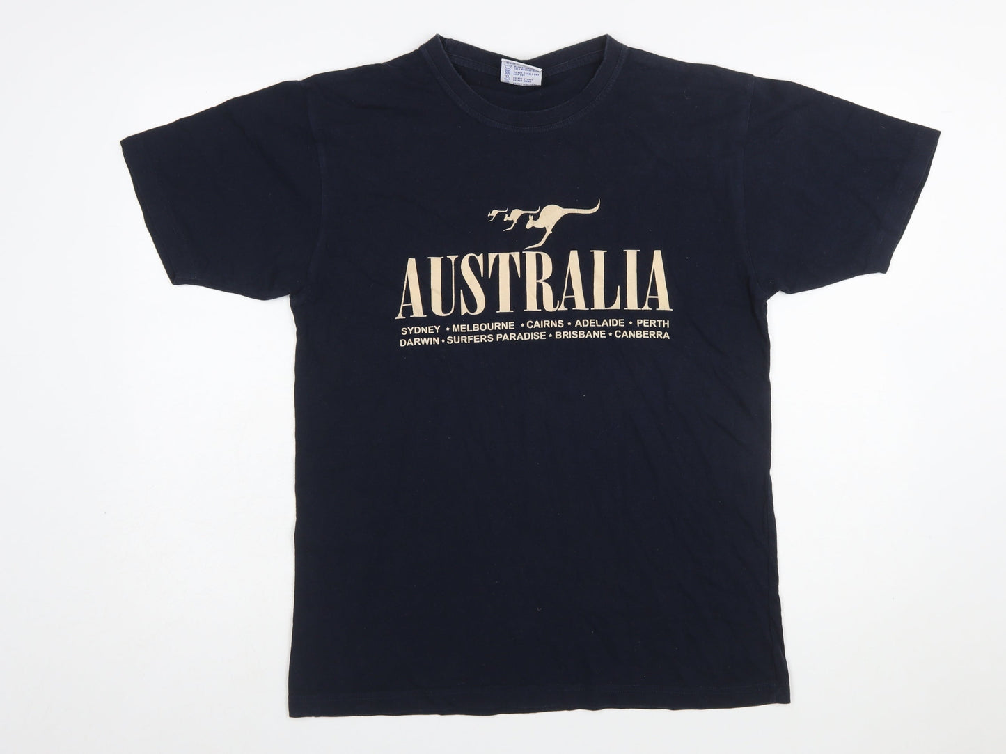 Gooses Men's Navy Australia Print Cotton Crew Neck T-Shirt Medium
