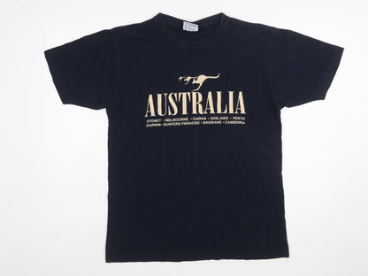 Gooses Men's Navy Australia Print Cotton Crew Neck T-Shirt Medium